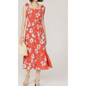 Jason Wu Collective Red Floral Midi Dress Tie Shoulder Boho Size 16